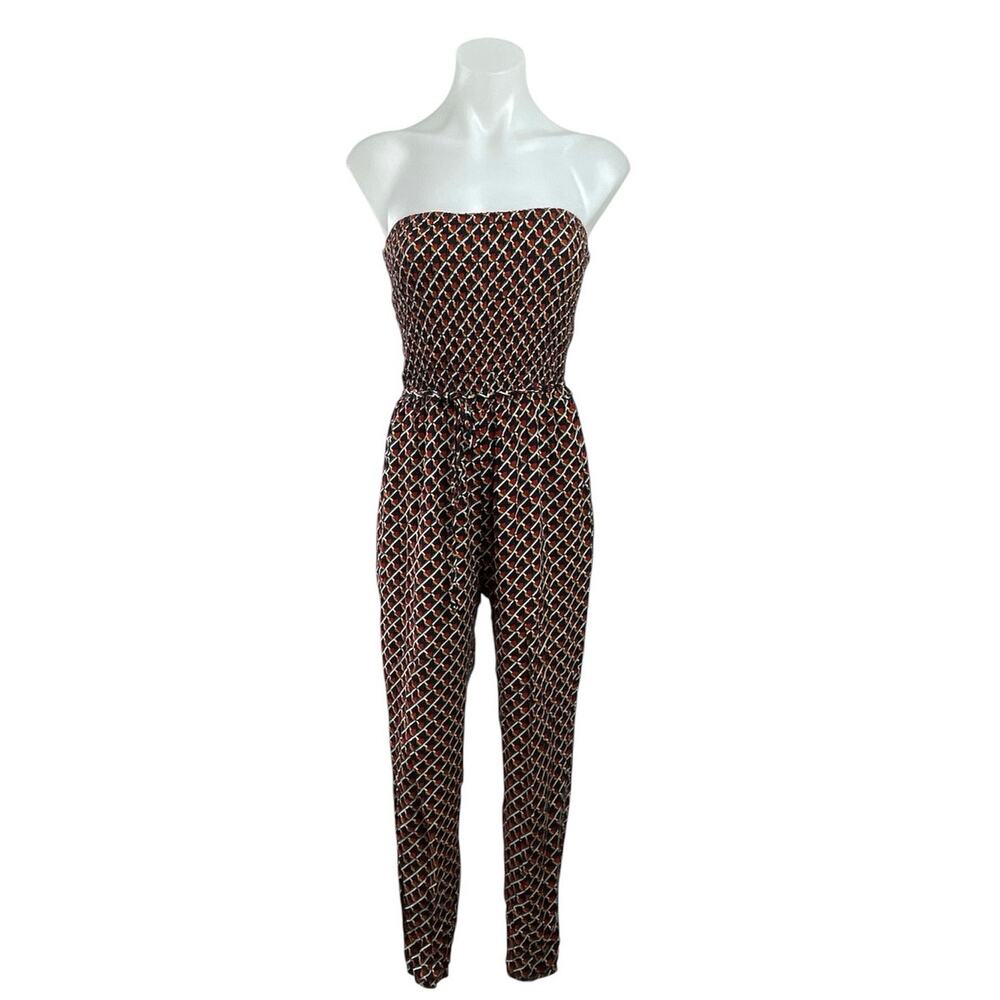 Sans Sauci Multicolor Geometric Strapless Tube Tie Boho Bandeau Jumpsuit Size M